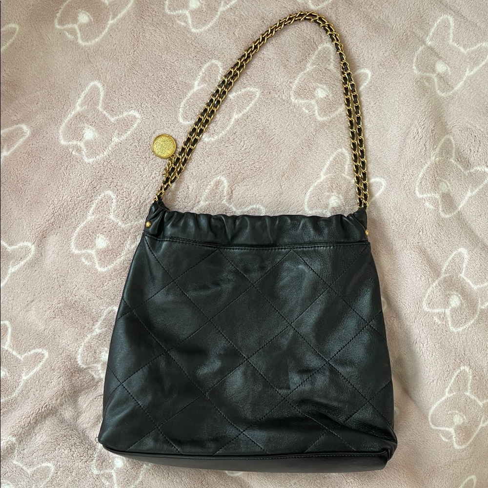 Black Leather Quilted Shoulder Bag